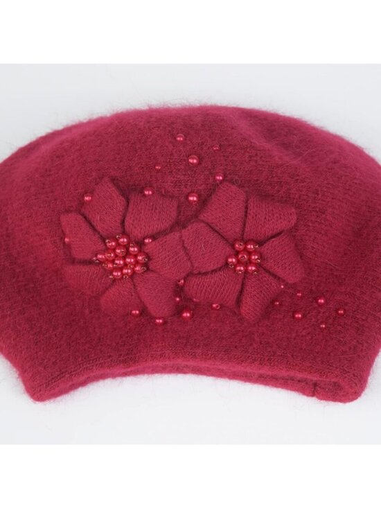 Women\'s Winter Knit Beret Hat Rabbit Hair French Warm Casual Beanie Hat Red